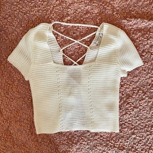 Crochet white corset back  crop top Size L